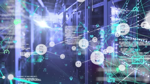 Digital Network Connections Over Server Room in Data Center