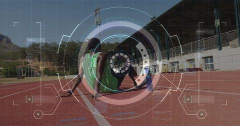 Disabled athlete analyzing performance with digital data technology