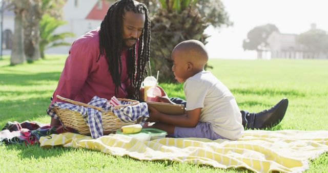 Father and Son Enjoying Picnic in Sunny Park - Download Free Stock Images Pikwizard.com