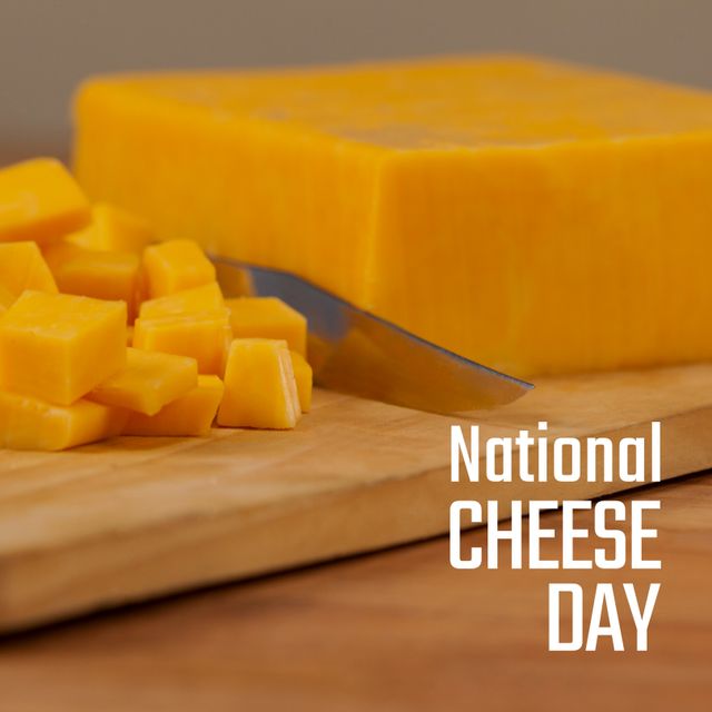 National Cheese Day with Sliced Yellow Cheese and Cubes on Wooden Board - Download Free Stock Templates Pikwizard.com