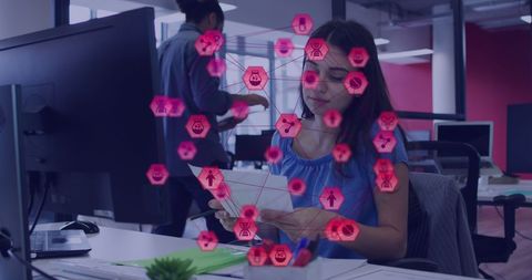 businesswoman in office analyzing digital network data - Download Free Stock Images Pikwizard.com