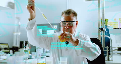 Scientist Conducting Experiment with Virtual Data Overlays