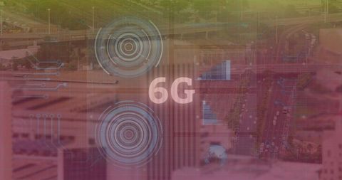 6G Network Cityscape with Digital Interfaces Overlay