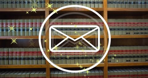 Digital communication concept over library book shelves