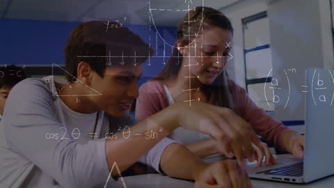 Students Exploring Interactive Math Concepts on Laptop