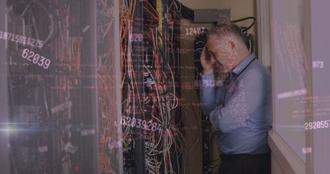 It technician troubleshooting network system with digital interface