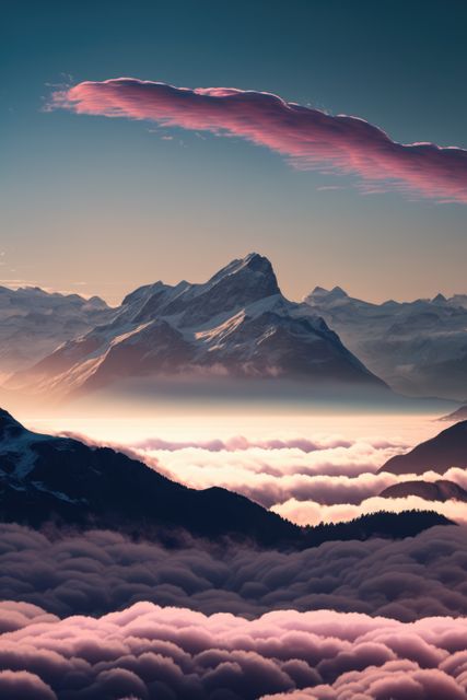 Pink Sunset Over Mountain Peak Above Cloud Blanket - Download Free Stock Images Pikwizard.com