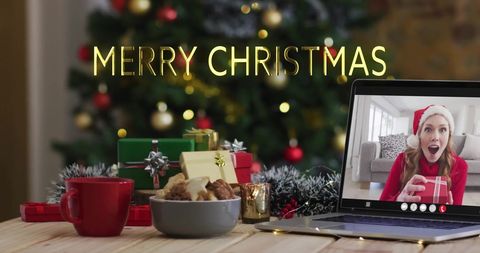 Festive Christmas Video Call with Decorations and Gifts - Download Free Stock Images Pikwizard.com
