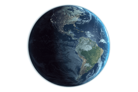 Earth on transparent background with night lights glowing