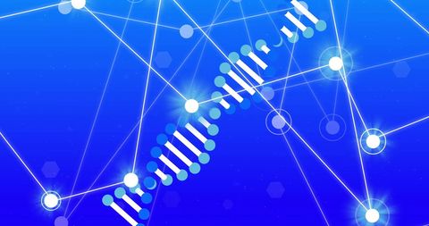 Abstract DNA Strand with Networking Connections on Blue Background
