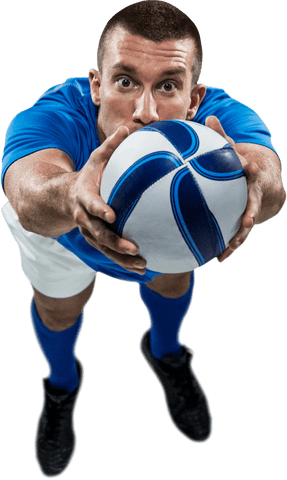 Transparent Athlete Diving with Rugby Ball Isolated on White Background