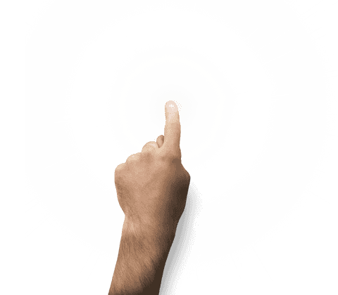 Hand signalling touch with light spot on transparent background
