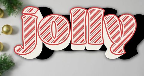 Festive jolly text with christmas pine and gold baubles