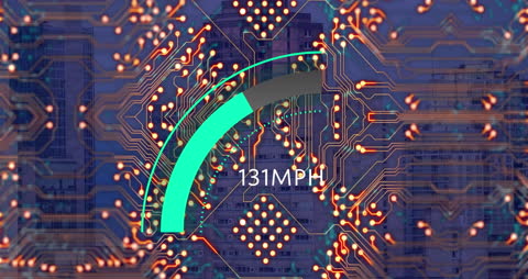 Futuristic Digital Interface with Speedometer and Circuitry