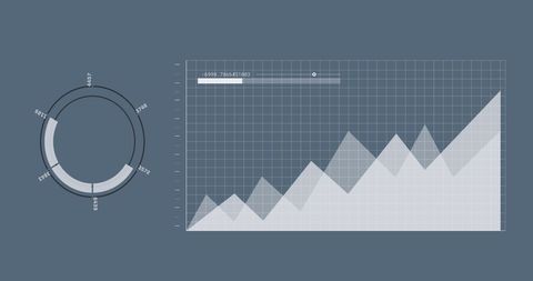 Digital interface with data graph and circular scanner