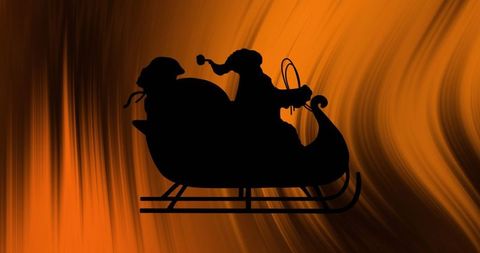 Santa Silhouette in Sleigh with Gifts on Dynamic Gradient Background