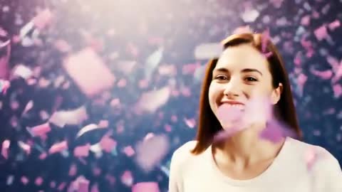 Joyful Celebration with Confetti and Smiling Female