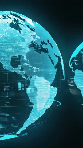 Holographic Earth Globes Rotating Oppositely in Cyberspace for Futuristic Data Visualization