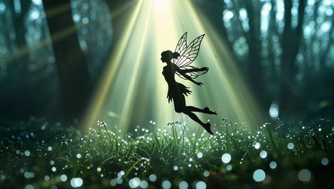 Ethereal fairy silhouette in magical woodland scene