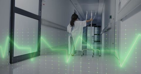 Young Patient with IV in Hospital Hallway Amid Digital Overlay - Download Free Stock Images Pikwizard.com