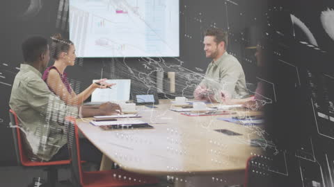 Diverse Team in Business Meeting with Digital Overlay