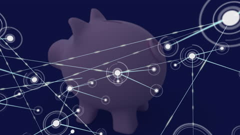 Digital Network with Piggy Bank Symbolizing Online Finance