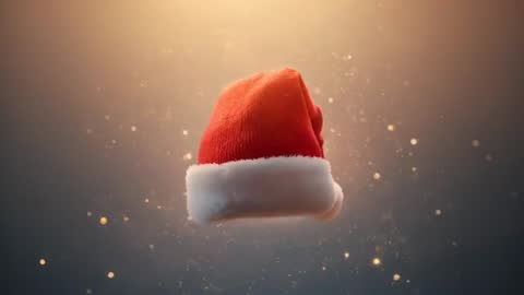 Rising Santa Hat Tilting Right with Warm Glow and Floating Sparkle Bokeh