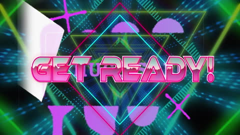 Neon Animated Banner with 3D Text and Geometric Shapes