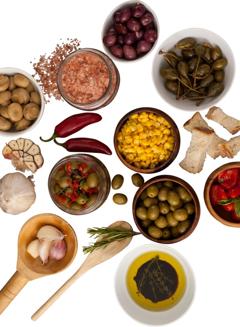 Assorted Mediterranean Ingredients with Spices on Transparent Background - Download Free Stock Videos Pikwizard.com