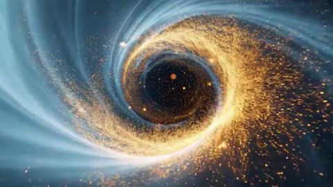 Swirling Golden Cosmic Vortex Video Featuring Spiral Nebula and Streaming Particle Ring