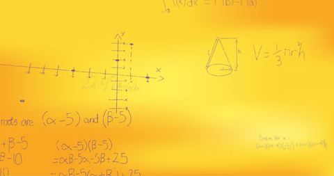 Mathematical formulae and graph on yellow background