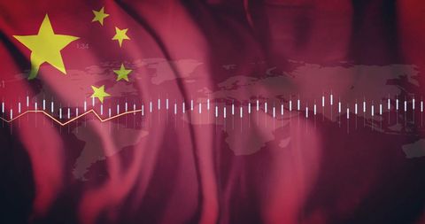 Financial Data Visualization with Chinese Flag and Global Map - Download Free Stock Images Pikwizard.com