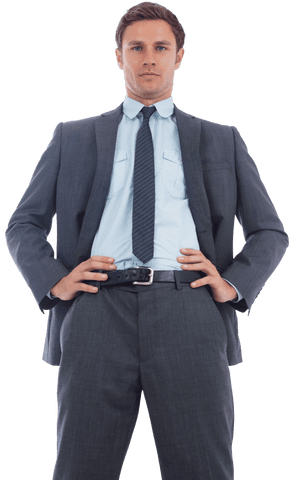 Transparent Stern Businessman Standing Confidently In Suit and Tie