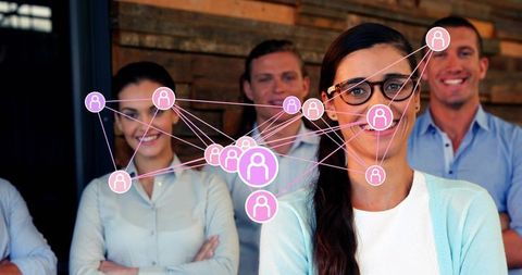 Professional Team Interaction with Digital Network Illustration