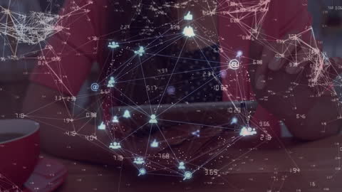 Network Icons Overlaying Woman Using Tablet