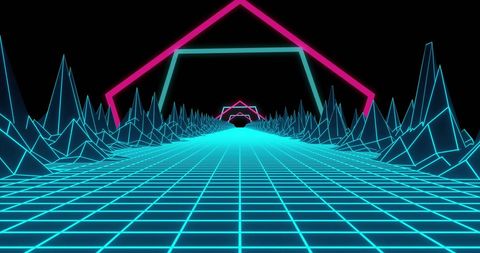 Retro-Futuristic Neon Grid with Glowing Geometric Shapes - Download Free Stock Images Pikwizard.com