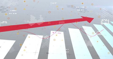 Data analytics visual with growing trend arrow
