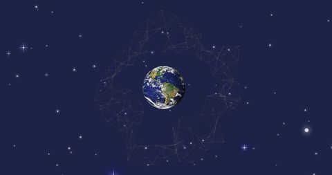 Digital Networks Encompassing Earth in Cosmic Exploration Art