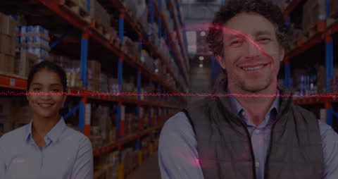 Diverse Warehouse Workers with Digital Financial Overlay