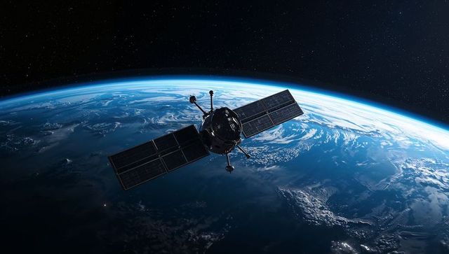 Advanced satellite with solar panels orbiting earth