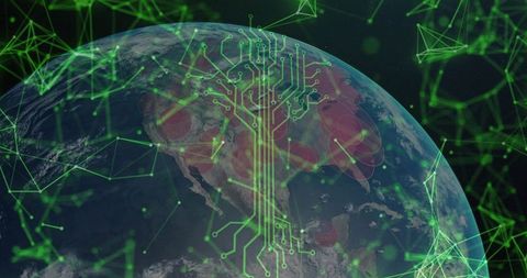 Digital Earth Showing Cyber Network, Circuit-Tree Connectivity and Geospatial Heatmap