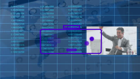 Businessman Celebrating Overlaid with Financial Data Graphics