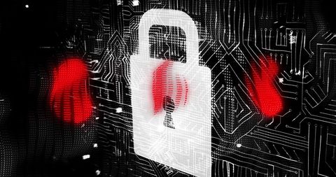 Cybersecurity concept with padlock and digital connections