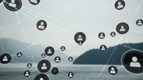 Abstract Network Connections Over Tranquil Landscape