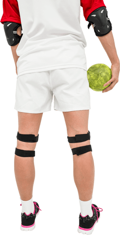 Transparent Rear View of Sportswoman Holding Soccer Ball