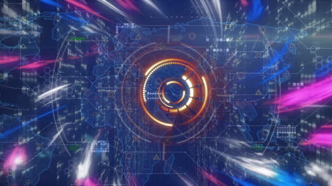 Futuristic Digital Interface with World Map and Lights