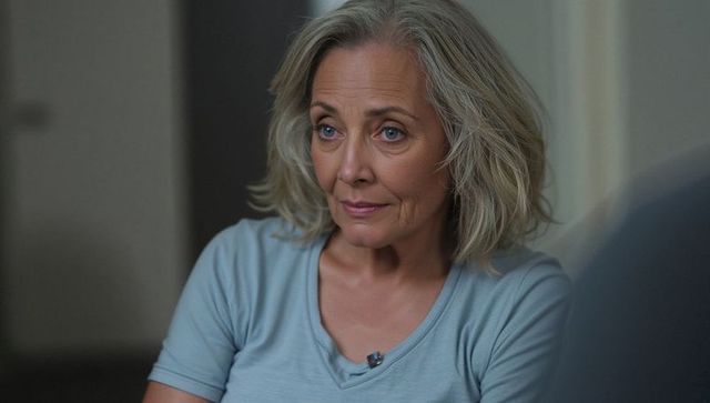 Intimate portrait of thoughtful senior woman with lavalier mic, candid interview headshot