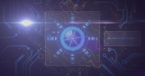 Futuristic Digital Interface with Central Circular HUD