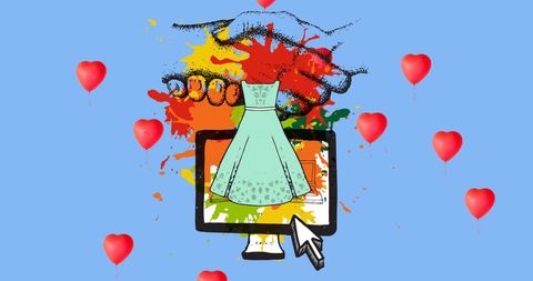Creative fashion design on computer with heart motif