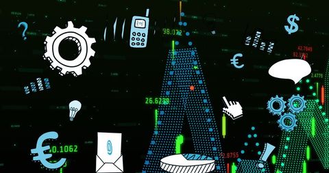 Digital interface with technology and finance icons